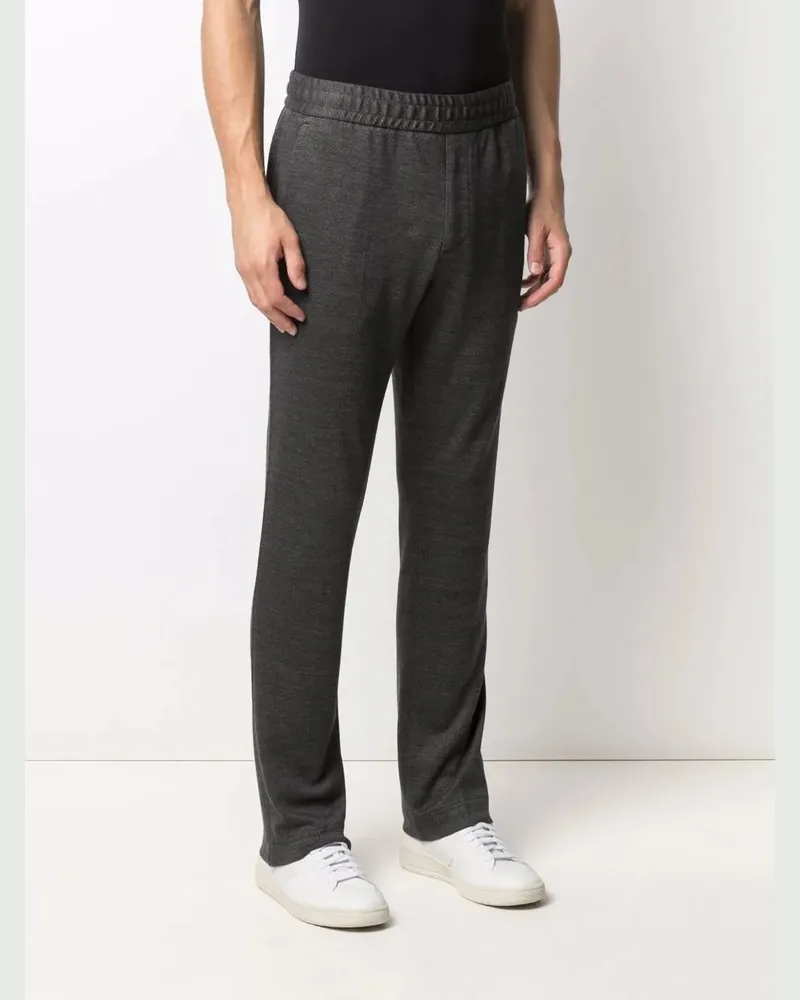Ferragamo Men's Elasticated-Waistband Straight-Leg Trousers Grey Gray