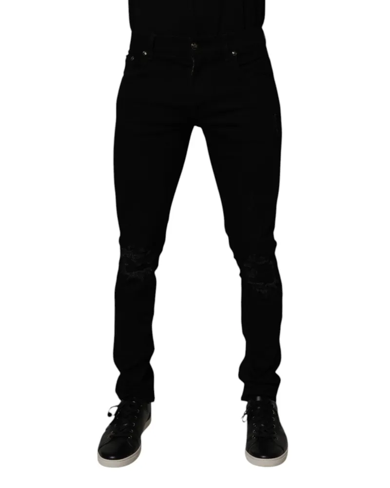 Dolce & Gabbana Black Cotton Stretch Skinny Men Denim Jeans Elastane Clothing Black