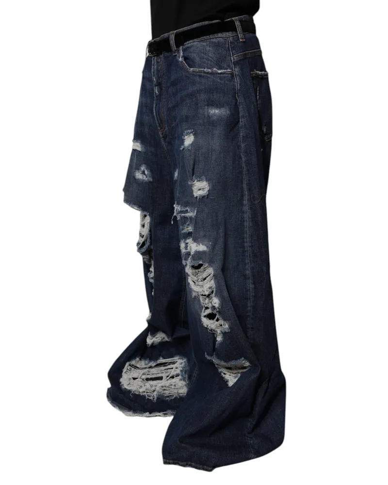 Dolce & Gabbana Distressed Wide-Leg Jeans — Navy Navy