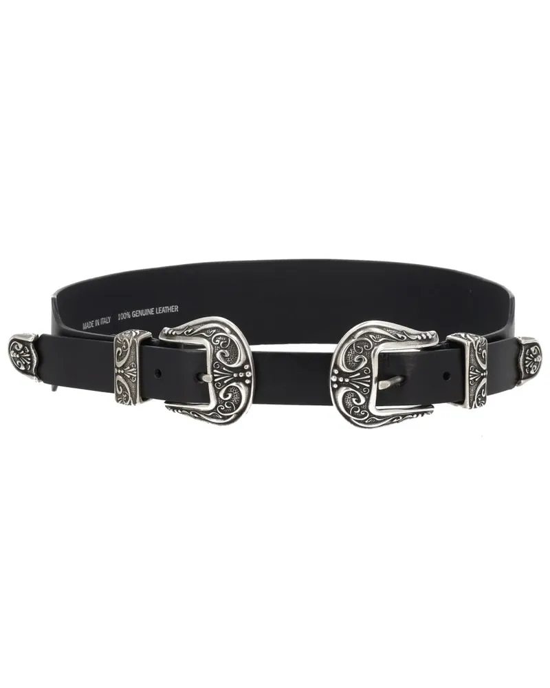 Golden Goose Double Buckle Cow Leather Belt — Black Black