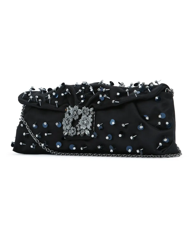 Roger Vivier Women's Rv Bouquet Dr Long Paillettes Emb Nero Clutch Black
