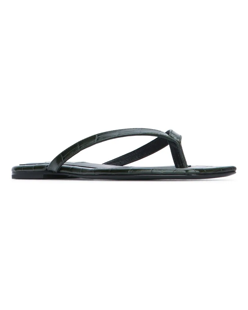 Totême Women's Croco-Embossed Flip Flops Darkgreen Cow Leather Slippers Flat Shoes Green