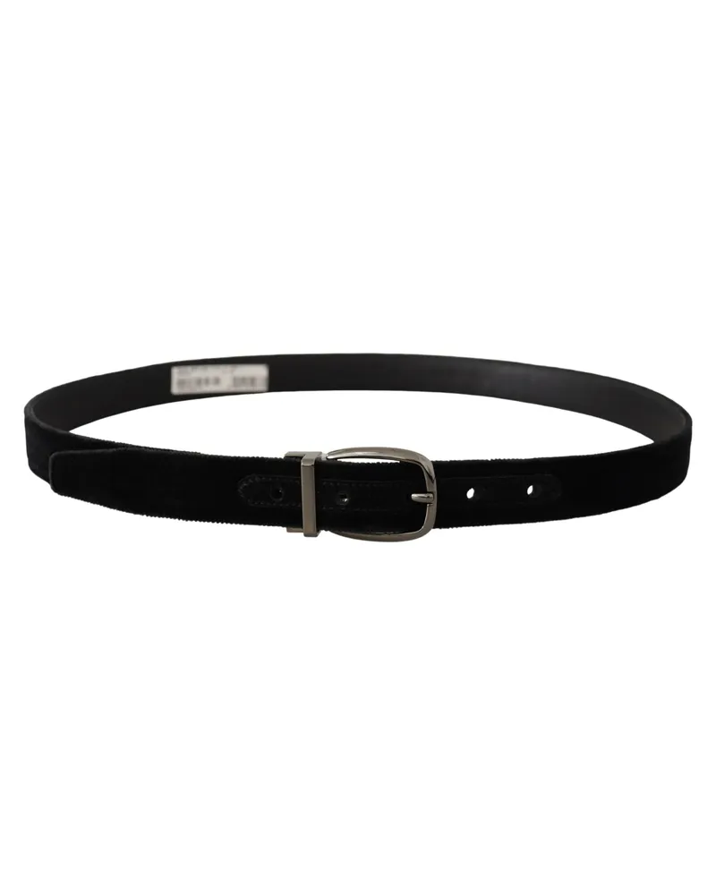 Dolce & Gabbana Men's Black Velvet Classic Logo Engraved Metal Belt Black