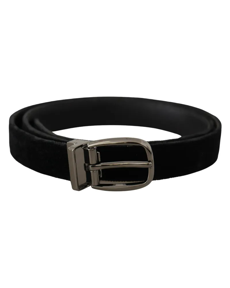 Dolce & Gabbana Men's Black Velvet Classic Logo Engraved Metal Belt Black