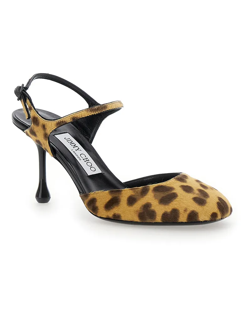 Jimmy Choo Women's Brown Pumps With Sculpted Heel And Leopard Print Leather Brown