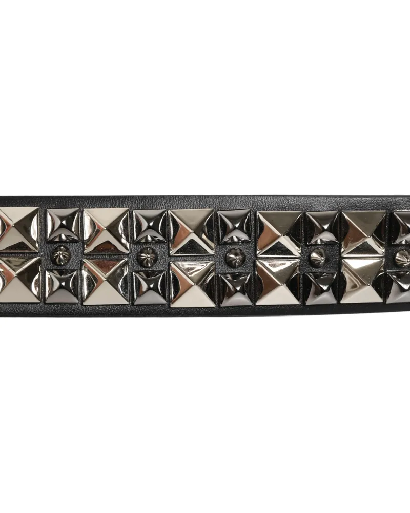 Dolce & Gabbana Men's Black Calf Leather Studded Silver Buckle Belt Black