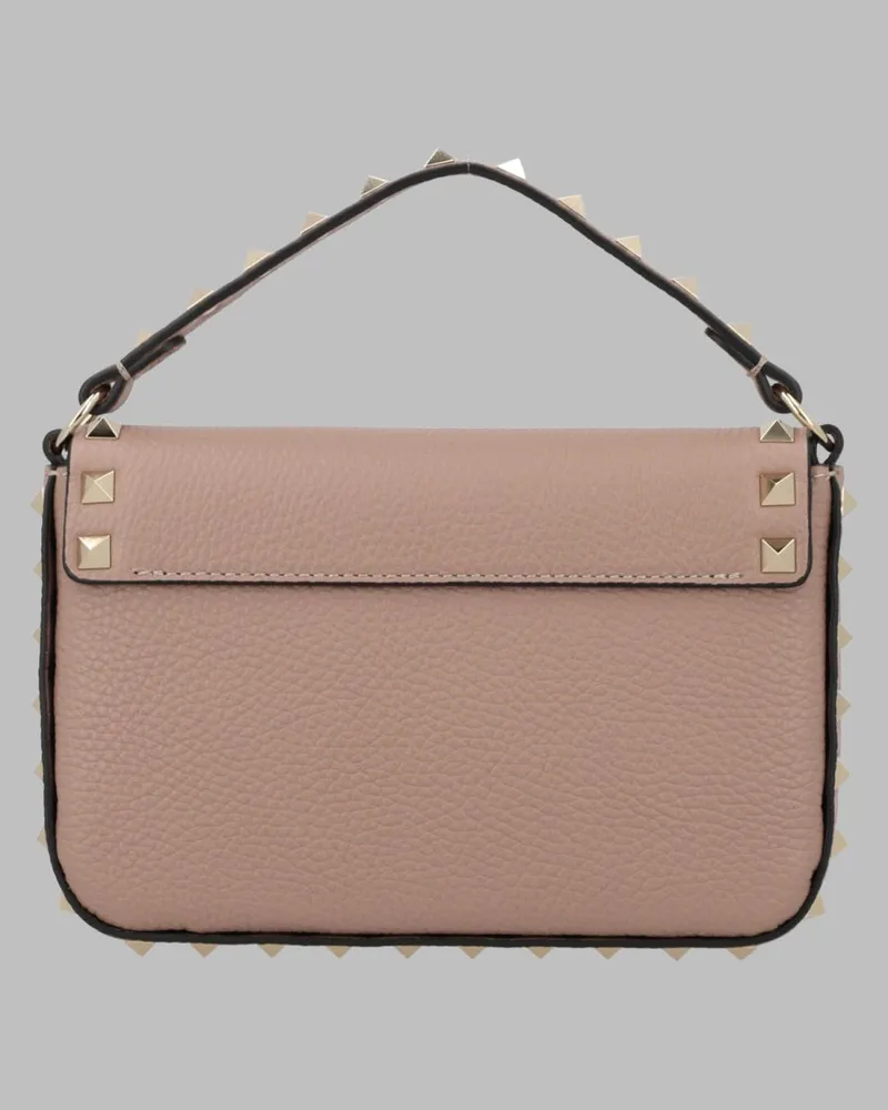 Valentino Garavani Women's Pouch Rockstud Pink Grained Leather Calf Handbags Hand Bags Pink