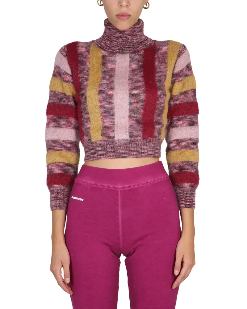 Dsquared2 Cropped Mohair Blend Sweater — Multicolor Multicolor
