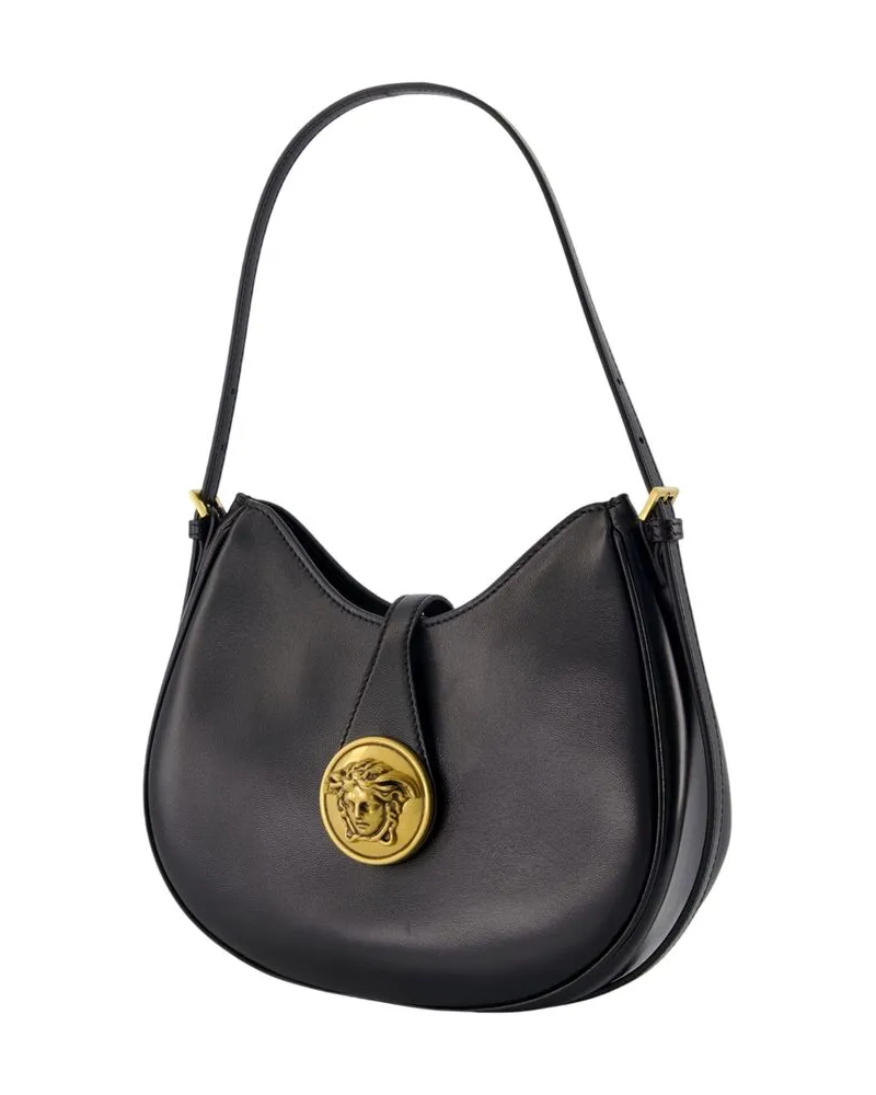 Versace Lambskin Leather Hobo Bag — Black Black