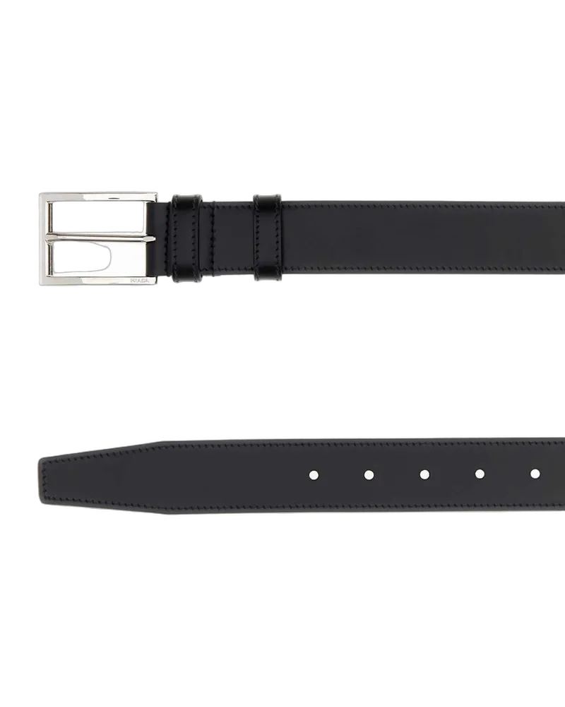 Prada Men's Black Leather Belt Nero Vitello Cinture Black