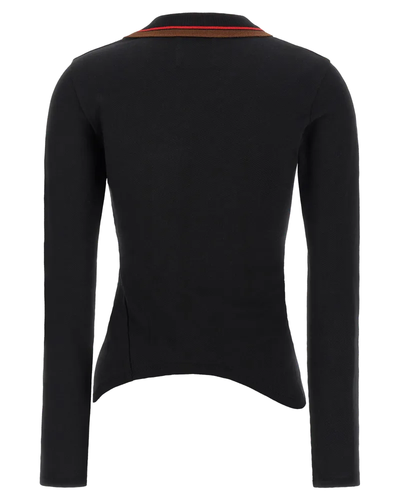 Vivienne Westwood Off-Center Button Cotton Polo Shirt — Black Black