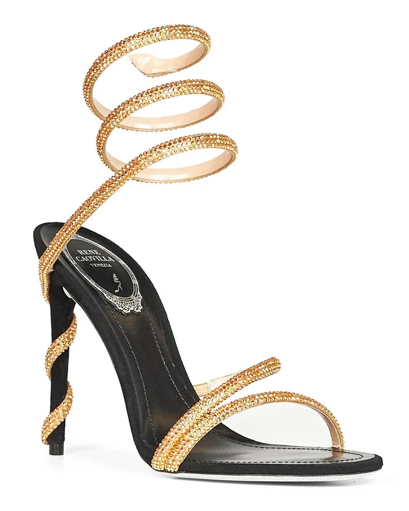 René Caovilla Women's Sandals Margot 105 Crystal Black Fabric And Leather Black