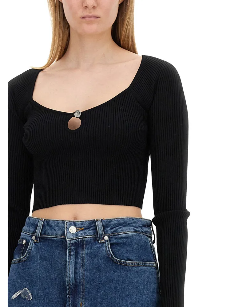 Moschino Ribbed Viscose Crop Top — Black Black
