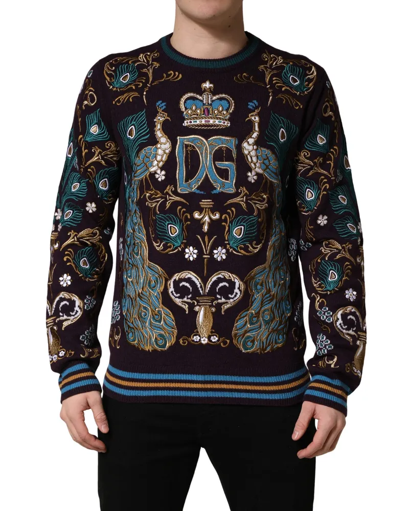 Dolce & Gabbana Men's Bordeaux Cashmere Crown Embroidered Sweater Clothing Bordeaux