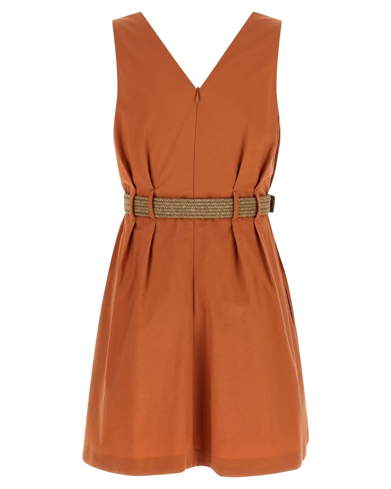 Brunello Cucinelli Textured Twill Dress — Rust Orange