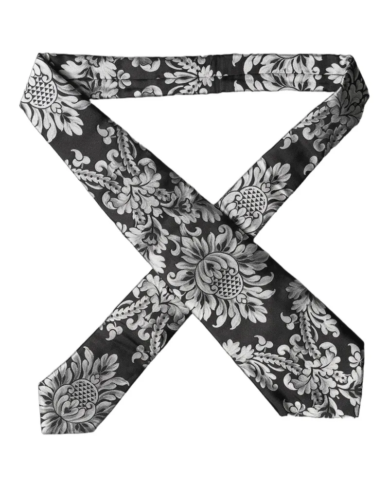 Dolce & Gabbana Black Silver Floral Silk Adjustable Women Necktie Tie Black