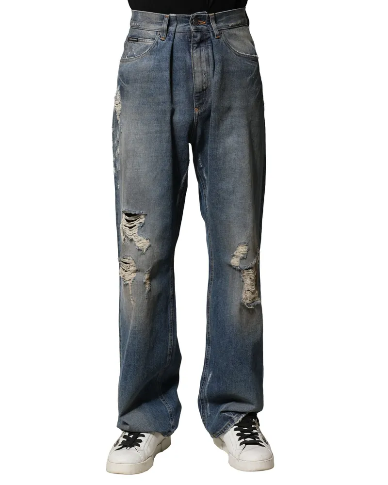 Dolce & Gabbana Blue Cotton Tattered Men Denim Jeans Clothing Blue