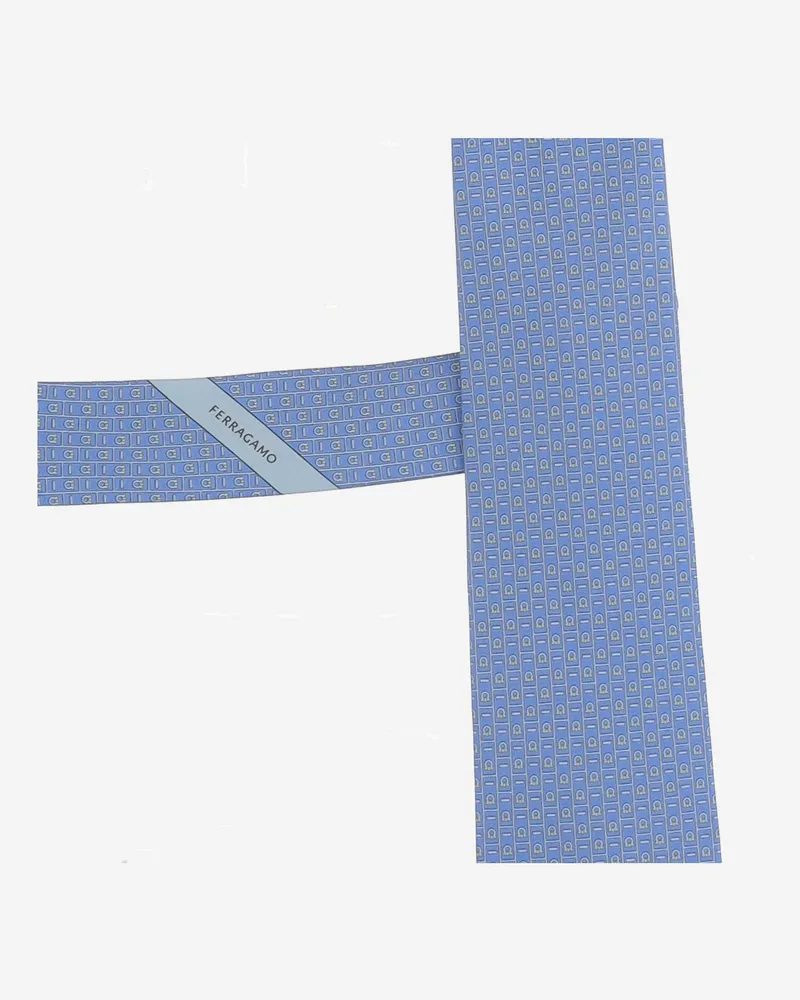 Ferragamo Men's Silk Tie With Pattern Sky Blue Ties & Bow Blue