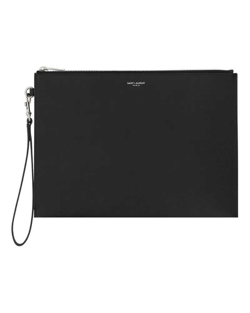 Saint Laurent Men's Ipad Holder Calfskin Black Calf Leather Phone Cases & Technology Black
