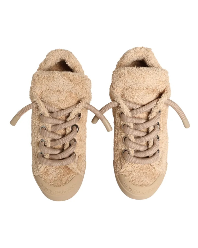 Dolce & Gabbana Men's Shoes Beige Faux Shearling Low Top Sneakers Beige