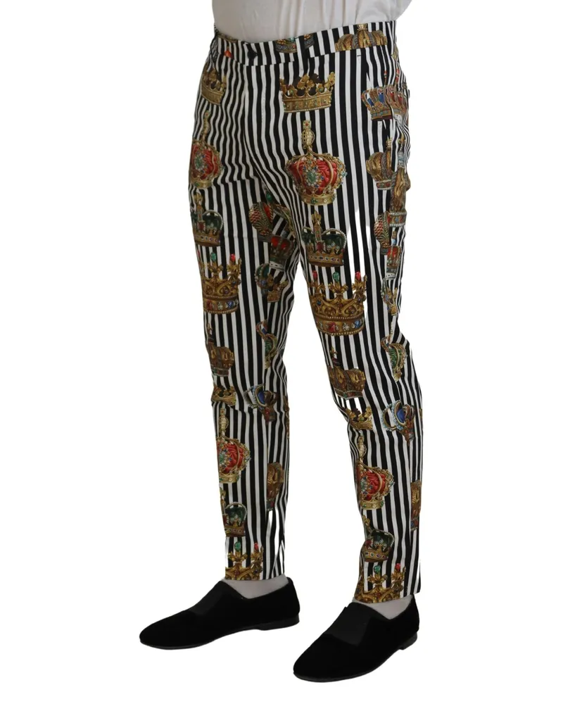 Dolce & Gabbana Men's Crown-Print Cotton Stretch Trouser White Elastane White