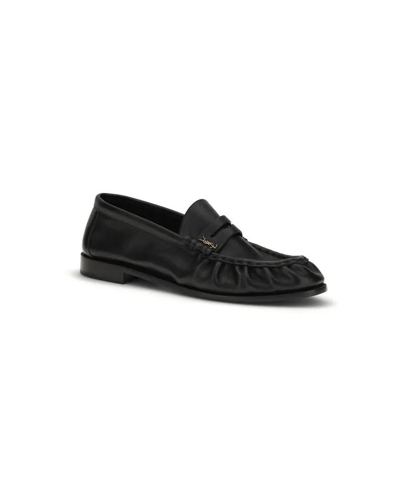 Saint Laurent Men's Black Calf Leather Bos Taurus Slip-On Loafers Black