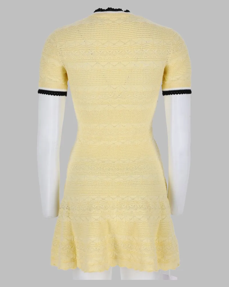 Self-Portrait Pointelle Knit Cotton Mini Dress — Yellow Yellow