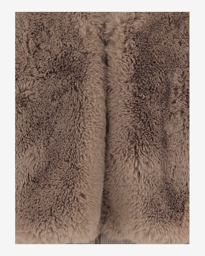 FRANKIE Shop Women's Faux Fur Zip-Up Jacket Beige Polyester Beige
