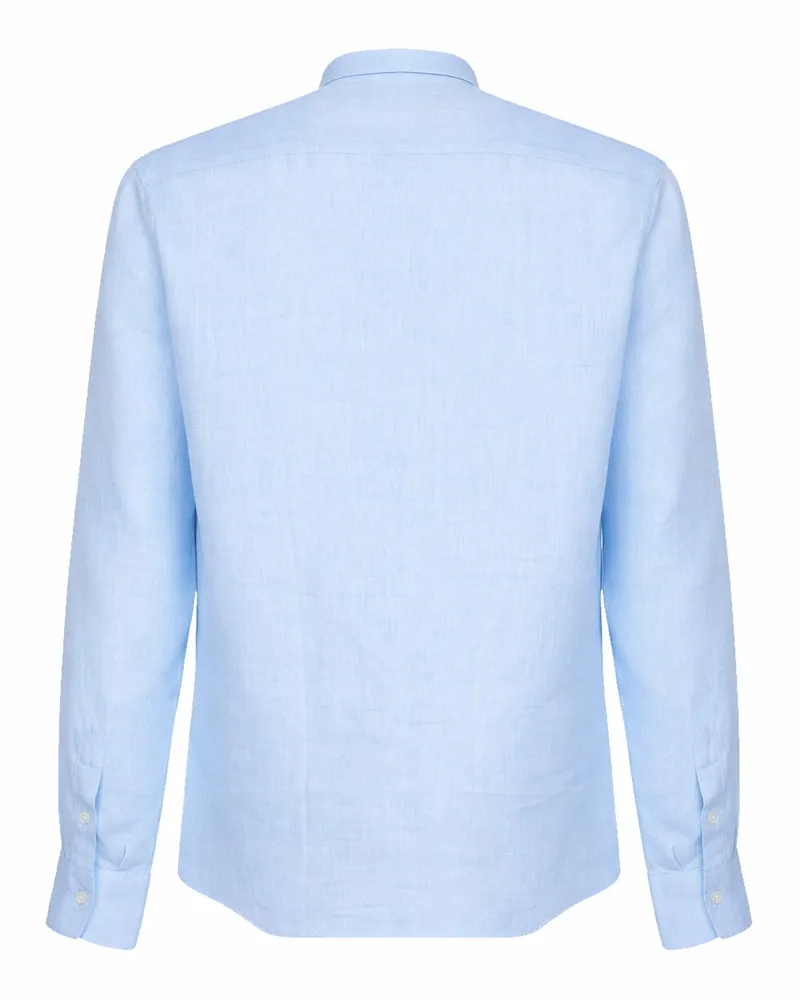 Tagliatore Men's Polo-Style Linen Shirt Light Blue Blue