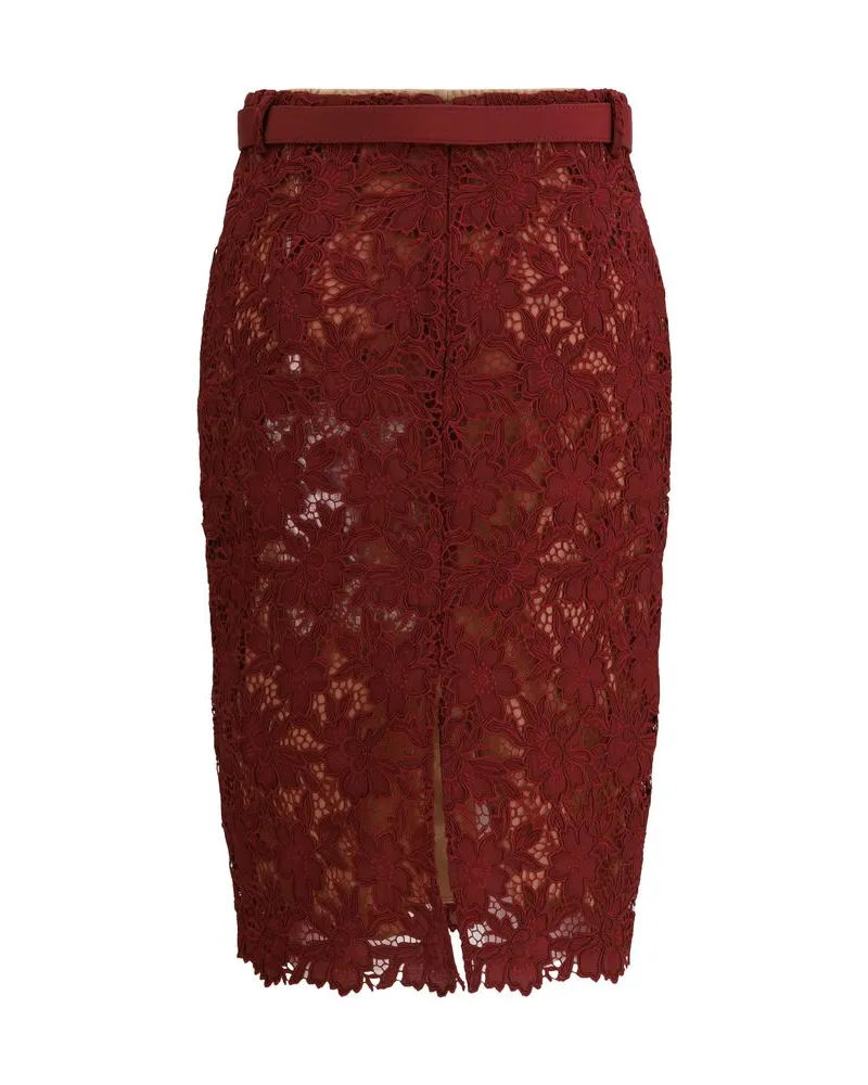Self-Portrait Women's Bordeaux Polyester Midi Skirt Red