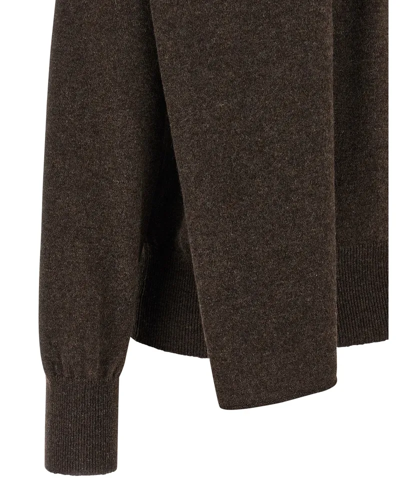 Ferragamo Cashmere with Asymmetric Scarf Collar Cardigan — Brown Brown