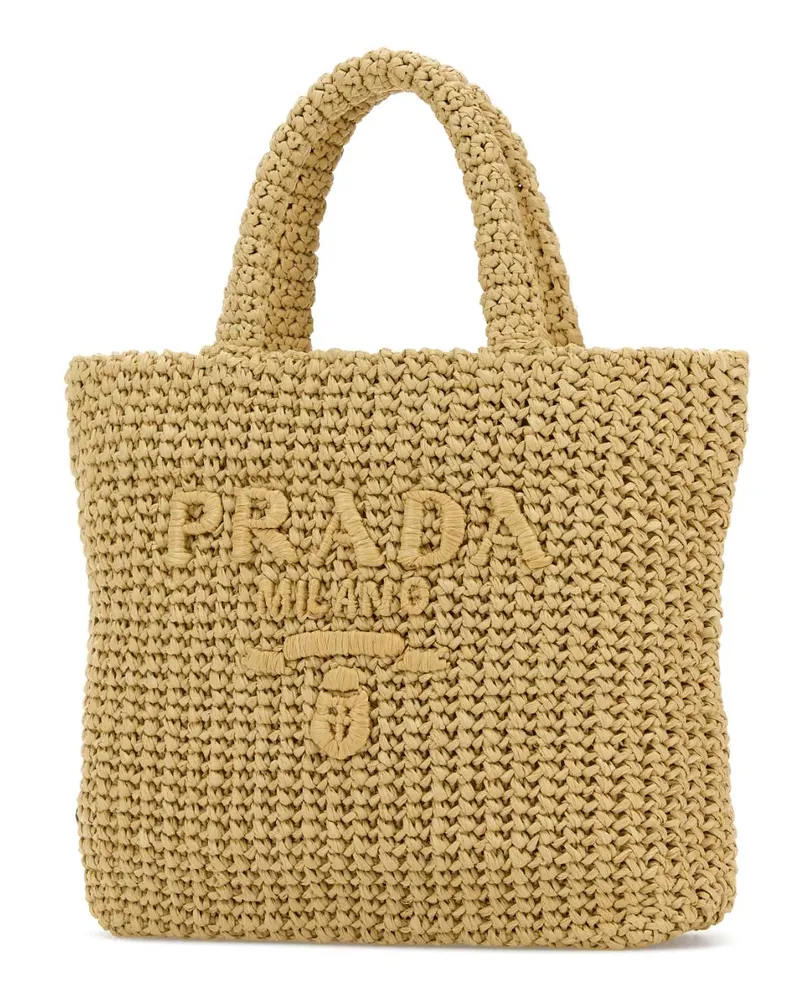 Prada Raffia and Calf Leather Tote Bag — Beige Beige