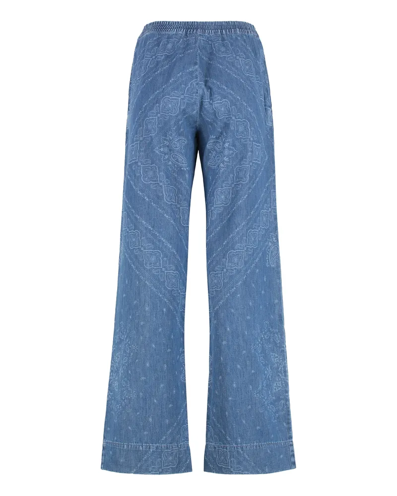 Pinko Women's Namibia Printed Cotton Trousers Denim Wide-Leg Blue
