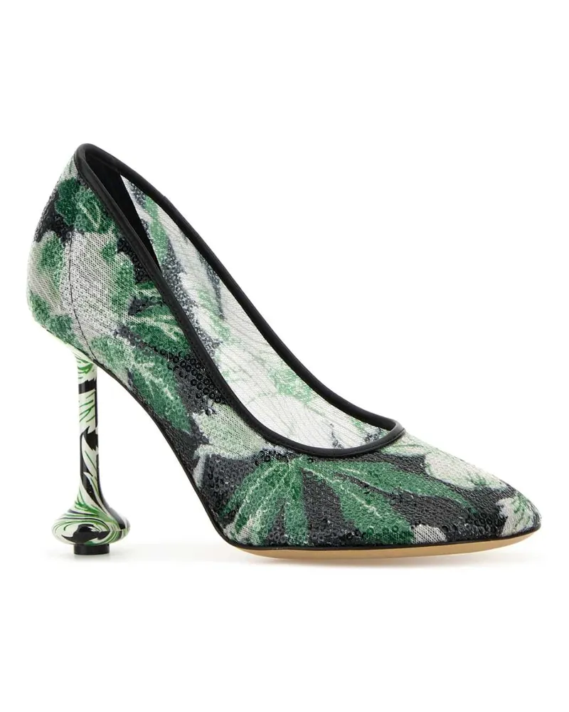 Loewe Llsts01x19 Blahibgre Blackhibiscusgreen Scarpe Con Tacco High Heel Shoes Multicolor