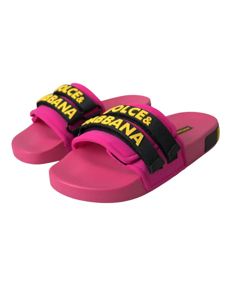 Dolce & Gabbana Women's Pink Black Logo Beachwear Flats Sandals Shoes Nylon Pu Polyester Elastane Pink