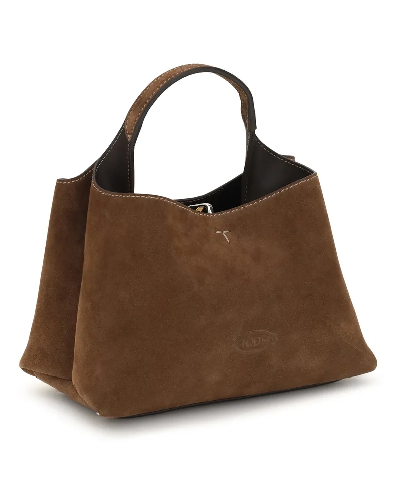 TOD'S Women's Handbag Suede Calf Leather Brown Shoulder Bags Brown