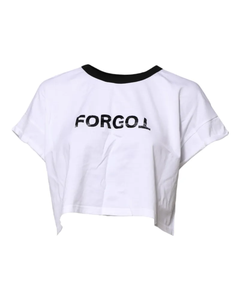 Dolce & Gabbana Women's White Graphic Print Crew Neck Cropped T-Shirt Cotton White