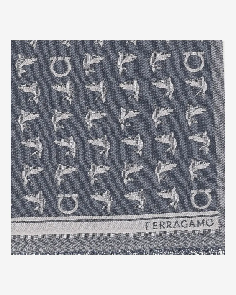 Ferragamo Men's Scarf Washed Denim Wool Scarfs Gray