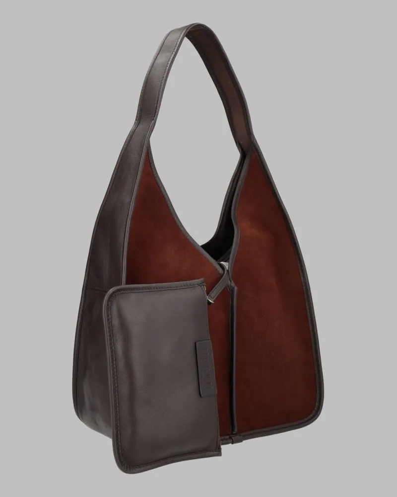 HEREU Calella Calfskin Leather Hobo Bag — Brown Brown