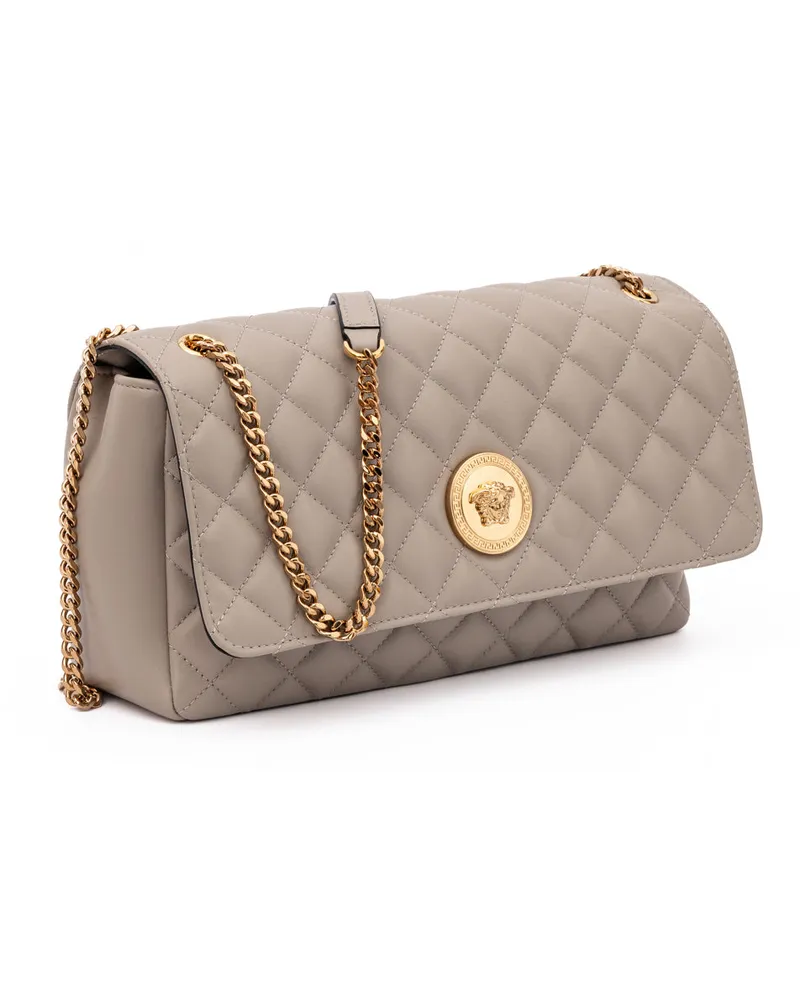 Versace Women's Taupe Quilted Leather Shoulder Strap Bag Beige Taupe