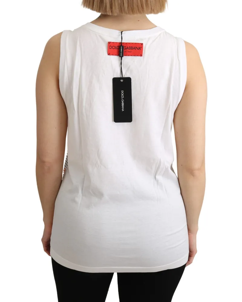 Dolce & Gabbana Crystal-Embellished Cotton Tank Top — White White