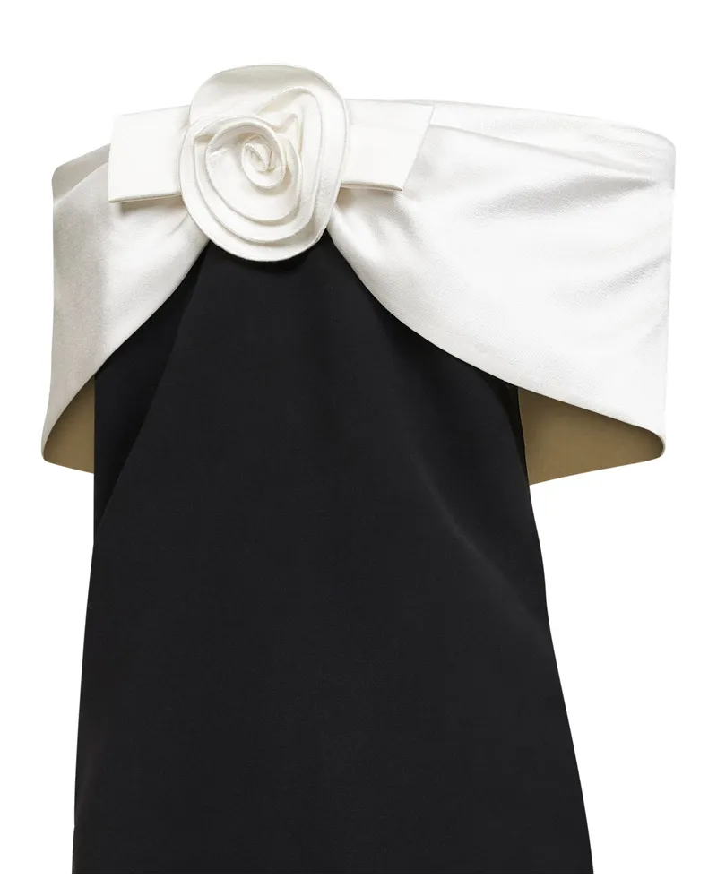 Self-Portrait Sculptural Flower Corsage Mini Dress — Black Black