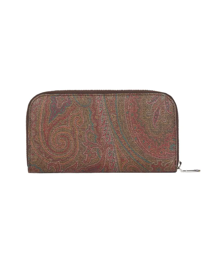 Etro Men's Zip-Around Wallet Brown Calf Leather & Cardholders Brown