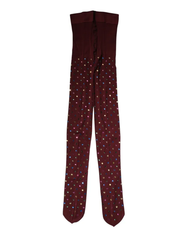 Dolce & Gabbana Women's Maroon Nylon Crystal Embellished Pantyhose Tights Elastane Clothing Maroon