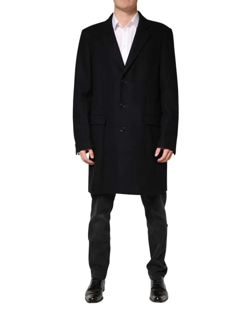 Dolce & Gabbana Men's Black Wool Single Breasted Long Coat Jacket Pa+wv Clothing Black