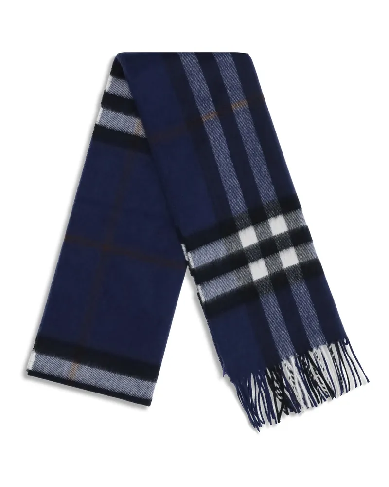 Burberry Cashmere Check Pattern Scarf — Navy Navy