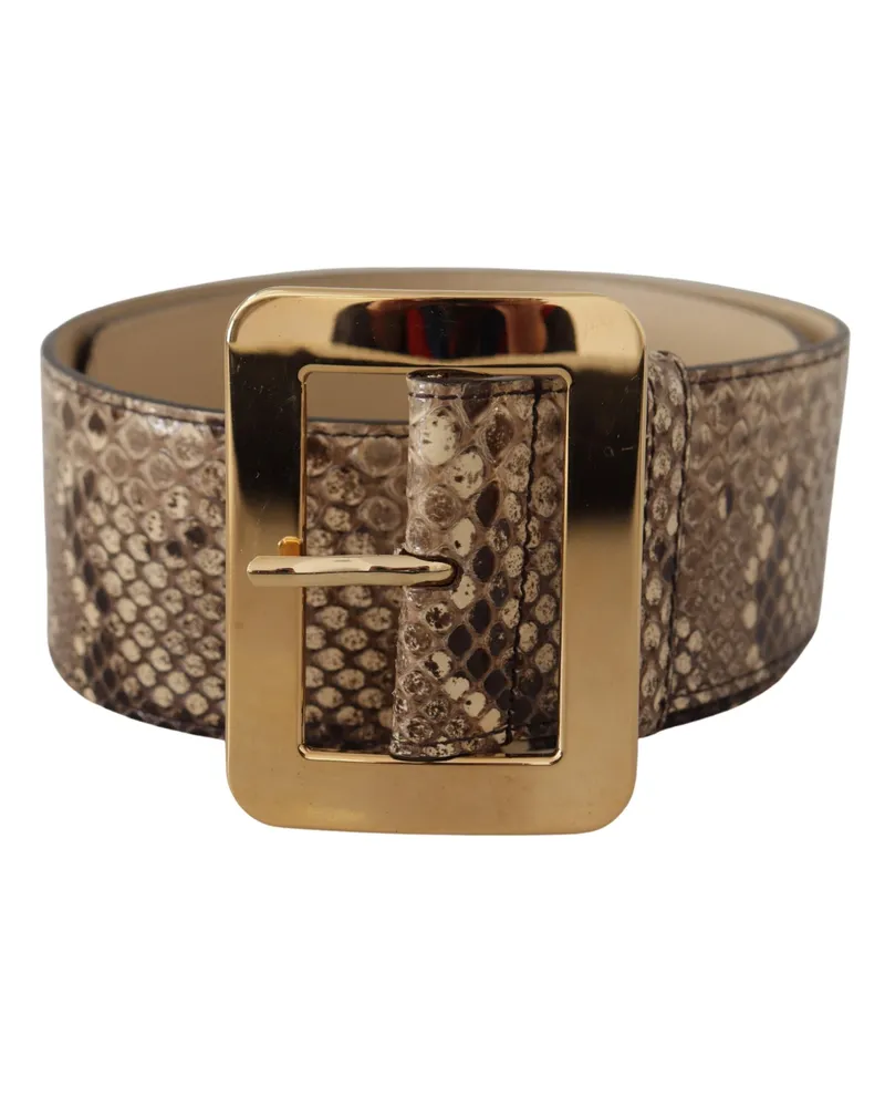 Dolce & Gabbana Women's Brown Exotic Wide Waist Leather Gold Metal Buckle Belt Python Brown