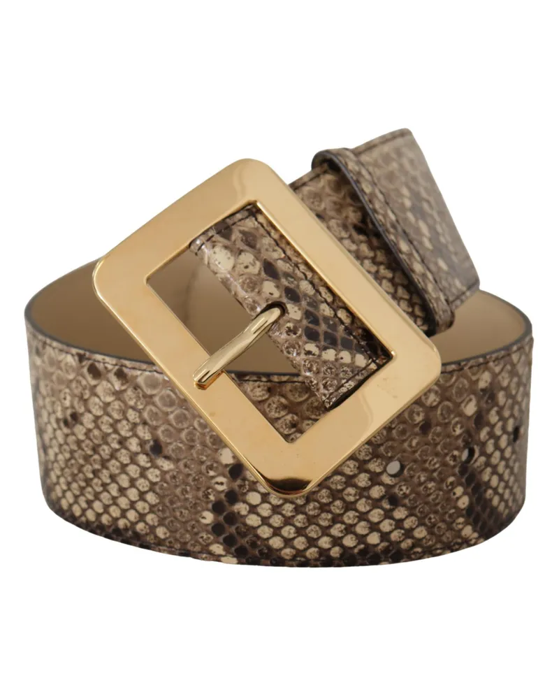 Dolce & Gabbana Women's Brown Exotic Wide Waist Leather Gold Metal Buckle Belt Python Brown