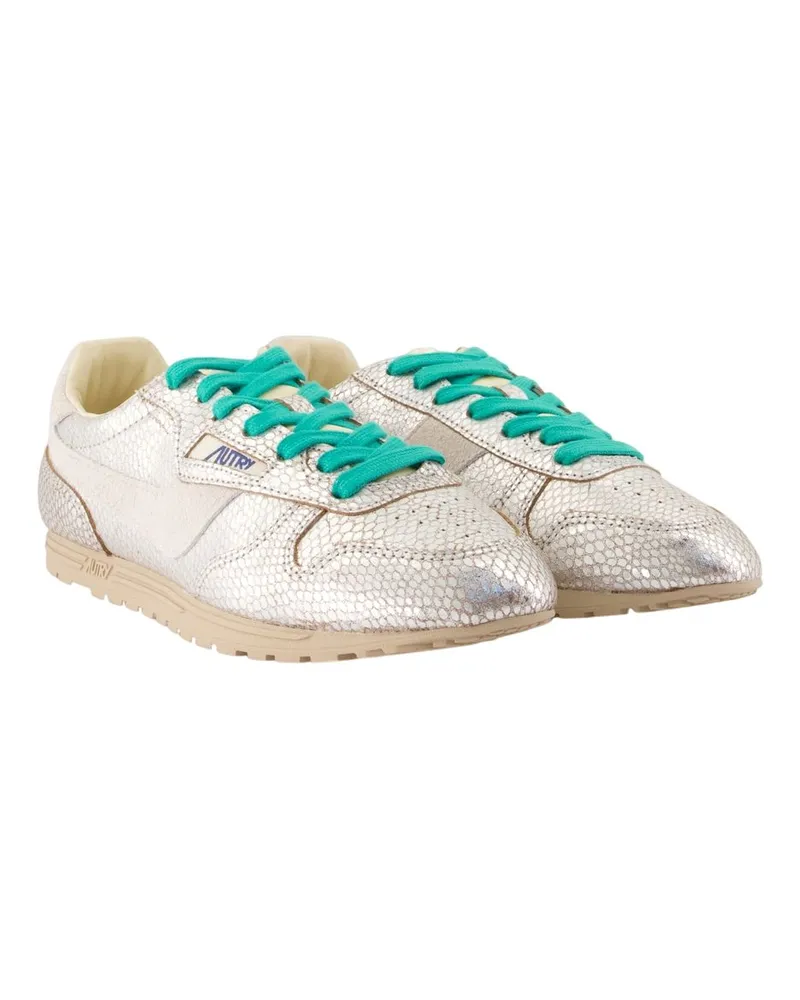 AUTRY Women's Windspin Low Sneakers -  Leather Silver Calfskin Shoes Silver
