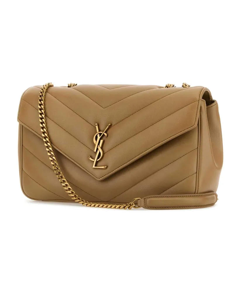Saint Laurent Women's Camel Leather Medium Loulou Shoulder Bag Natural Tan Borse A Tracolla Beige